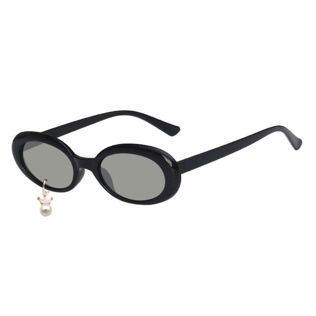 Round black sunglasses with pearl & crown charm