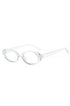A pair of round frame clear blue light   lenses.