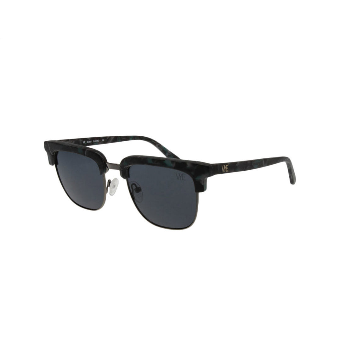 Front view of SLATE sunglasses with matte green marble frame and solid smoke polarized lenses.
