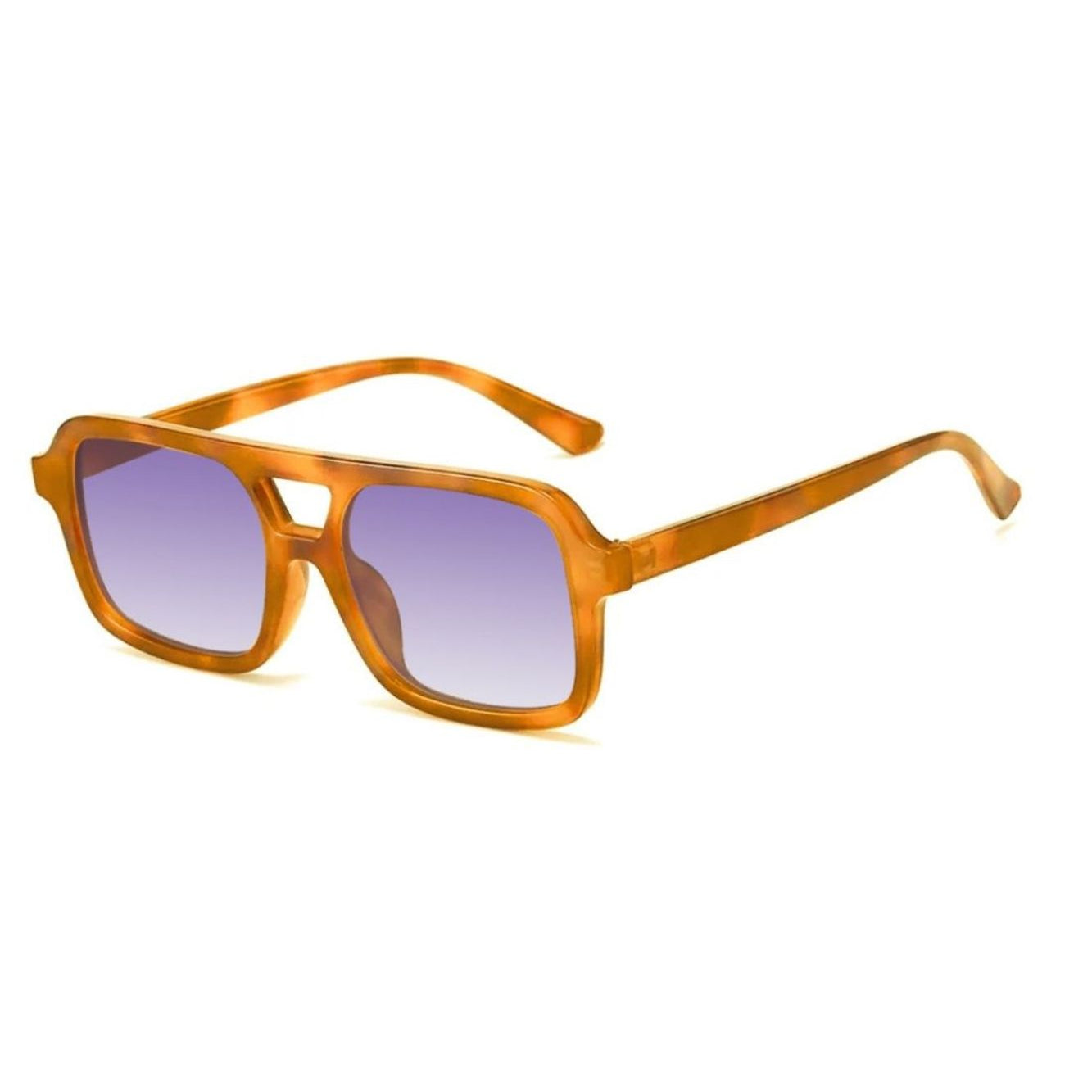 Orange Tort sunglasses with purple lenses 